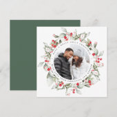 Kerst Rode bessen krans Bloemen Photo Square Feestdagenkaart (Voorkant / Achterkant)