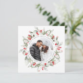 Kerst Rode bessen krans Bloemen Photo Square Feestdagenkaart (Staand voorkant)