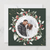 Kerst Rode bessen krans Bloemen Photo Square Feestdagenkaart (Voorkant)