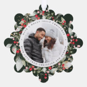 Kerst Rode bessen krans Bloemen Photo Square Ornament Kaart (Achterkant)