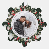 Kerst Rode bessen krans Bloemen Photo Square Ornament Kaart (Voorkant)