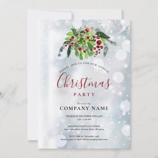Kerst Rode Bessen Sneeuw Bedrijfs Kerstfeest Kaart (Voorkant)