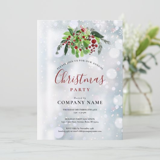 Kerst Rode Bessen Sneeuw Bedrijfs Kerstfeest Kaart (Staand voorkant)