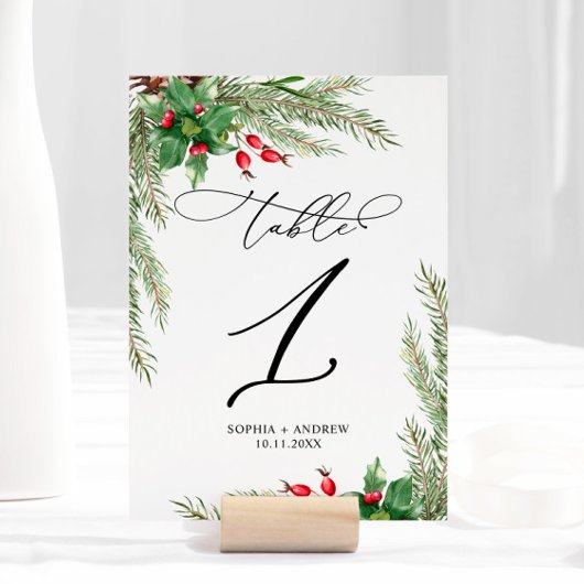 Kerst rode bessen tafel 1 bruiloft kaart