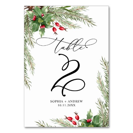 Kerst rode bessen tafel 2 bruiloft kaart (Voorkant)