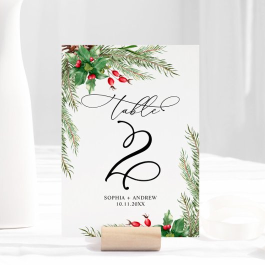 Kerst rode bessen tafel 2 bruiloft kaart