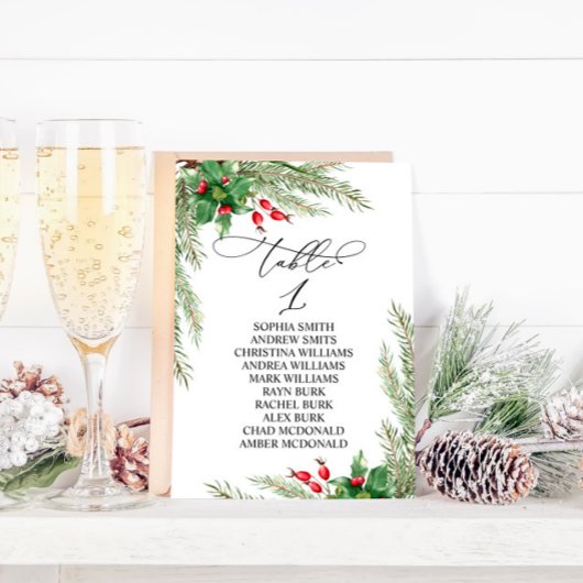 Kerst rode bessen tafel nummer 1 zitkaart kaart