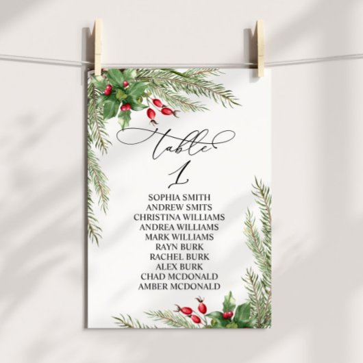 Kerst rode bessen tafel nummer 1 zitkaart kaart