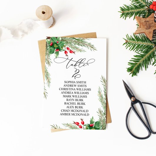 Kerst rode bessen tafel nummer 2 zitplaatsen kaart