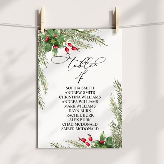 Kerst rode bessen tafel nummer 4 zitplaatsen kaart