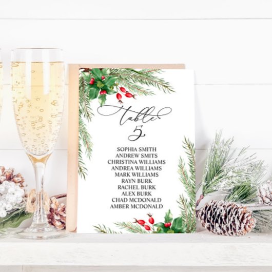 Kerst rode bessen tafel nummer 5 zitkaart kaart