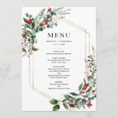 Kerst Rode Bessen Winter Groene Huwelijk Menu (Voorkant)