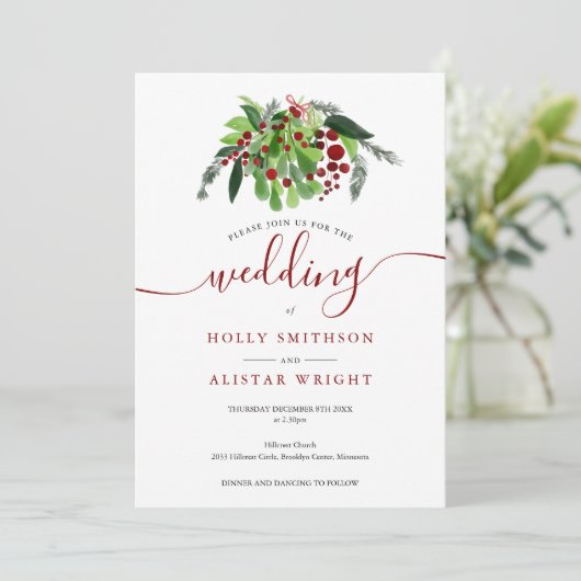 Kerst Rode Bessen Winter Huwelijk Kaart (Staand voorkant)