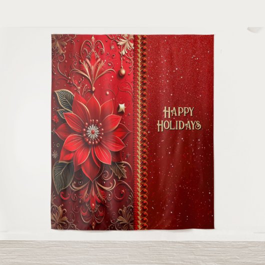 Kerst Rode Bloem Vakantie Achtergrond Wandkleed (Voorkant)