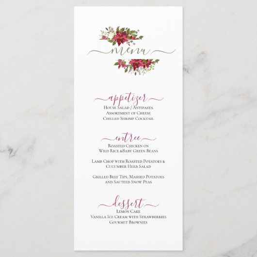 Kerst Rode Bloemen Kunst Menu (Voorkant)