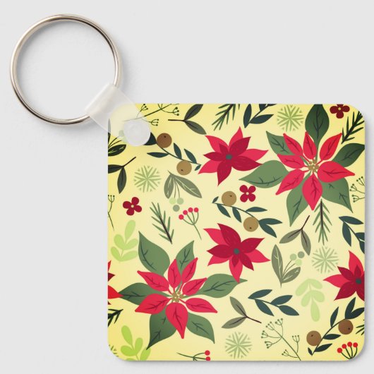 Kerst Rode Bloemen Patroon-11600 Sleutelhanger (Voorkant)