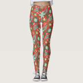 Kerst Rode Bloemen Vakantie Leggings (Voorkant)