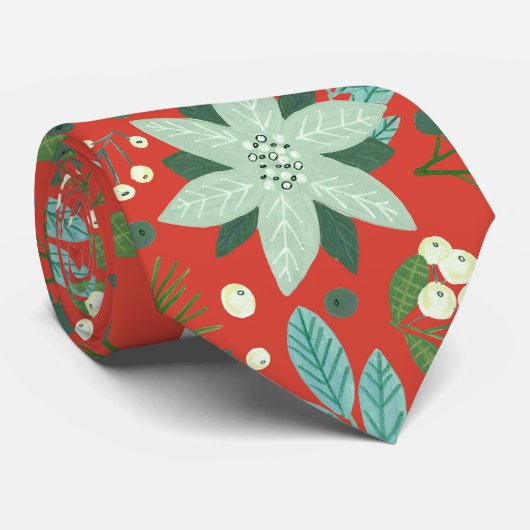 Kerst Rode Bloemen Vakantie Stropdas (Opgerold)
