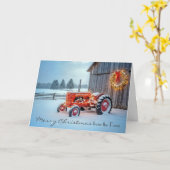 Kerst Rode Boerderij Tractor In Sneeuw Kaart (Gele Bloem)