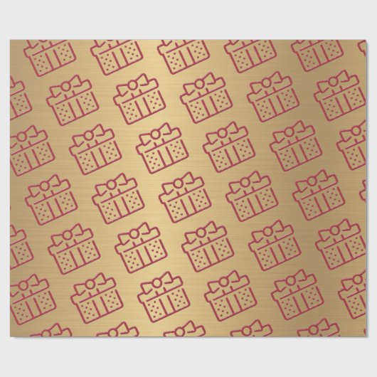 Kerst Rode Bow Gift Patroon Goud Cadeaupapier (Vlak)
