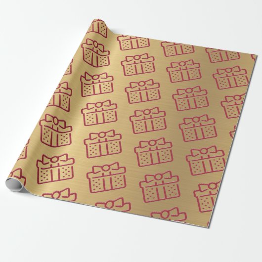 Kerst Rode Bow Gift Patroon Goud Cadeaupapier (Uitgerold)