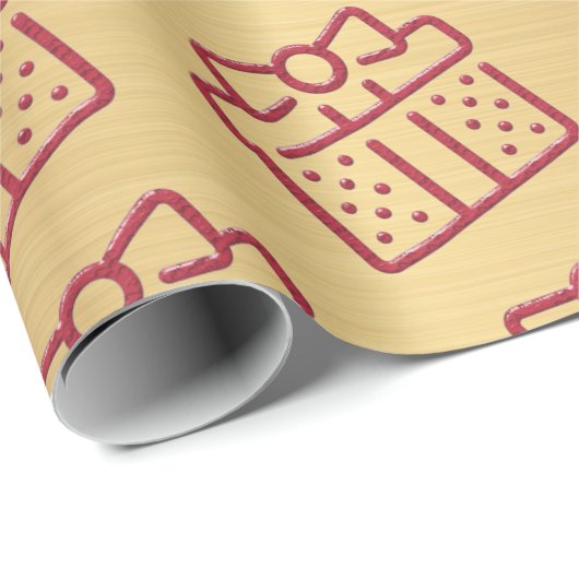 Kerst Rode Bow Gift Patroon Goud Cadeaupapier (Rol Hoek)
