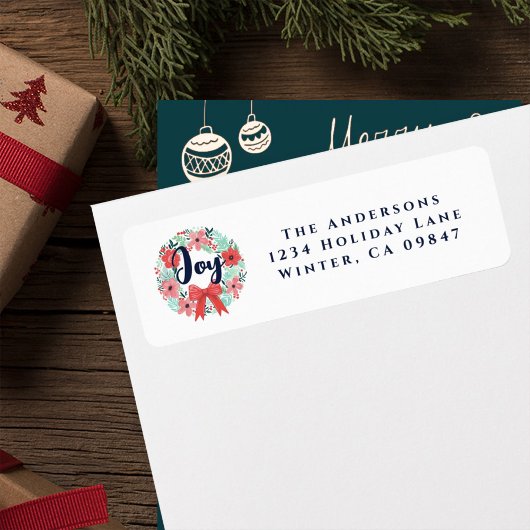 Kerst Rode Bow Krans Blauwe Joy Adres Label