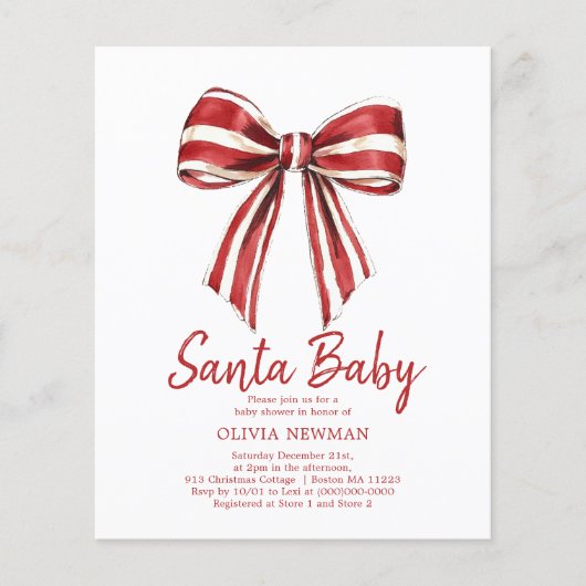 Kerst Rode Coquette Bow Baby shower Uitnodiging (Voorkant)