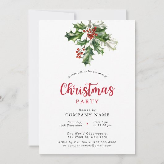 Kerst Rode Corporate Vakantie Party Uitnodiging (Voorkant)