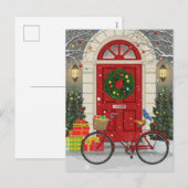 Kerst Rode Deur Fiets Kerstcadeaus Scene Feestdagenkaart (Voorkant / Achterkant)