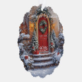 Kerst Rode Deur Krans Lampjes Ornament Kaart (Rechts)