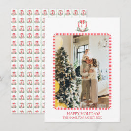 Kerst Rode Deur Monogram Foto Grandmillennial Feestdagenkaart