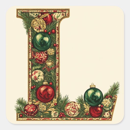 Kerst rode en groene letter L Vierkante Sticker (Voorkant)