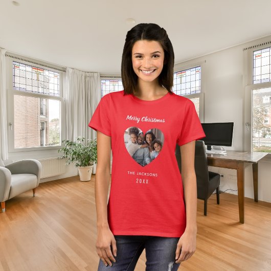 Kerst rode familie foto hartnaam t-shirt