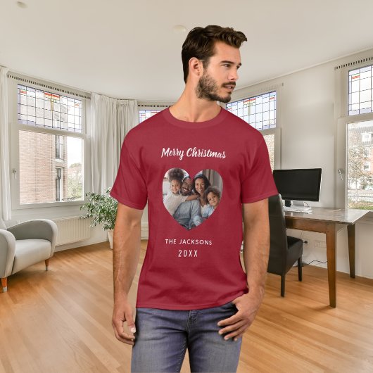 Kerst rode familie foto hartnaam t-shirt