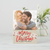 Kerst Rode Folie Modern Script Branch Foto Feestdagenkaart (Staand voorkant)