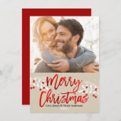 Kerst Rode Folie Modern Script Branch Foto Feestdagenkaart (Voorkant / Achterkant)