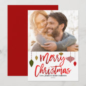 Kerst Rode Folie Moderne Ornamenten Vakantie Foto Feestdagenkaart (Voorkant / Achterkant)