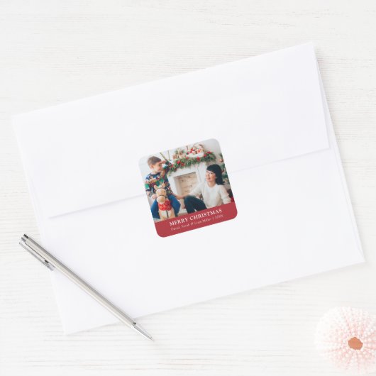 Kerst Rode Foto Sticker (Envelop)