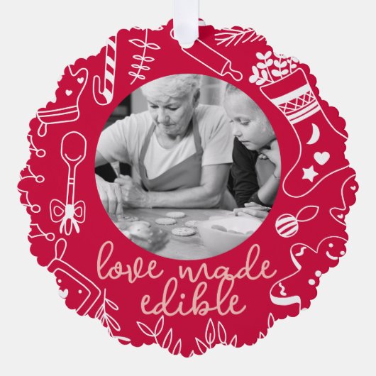 Kerst Rode Foto Vakantie Bakken Ornament Kaart (Voorkant)