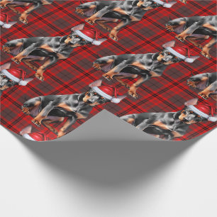 Kerst Rode Geruite Dobermann Kerstman Hond Kerstmi Cadeaupapier