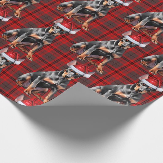 Kerst Rode Geruite Dobermann Kerstman Hond Kerstmi Cadeaupapier (Hoek)