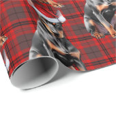 Kerst Rode Geruite Dobermann Kerstman Hond Kerstmi Cadeaupapier (Rol Hoek)