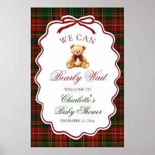 Kerst Rode Geruite Teddybeer Baby Shower Welkom Poster
