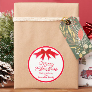 Kerst Rode Geschilderde Strik Thuisgemaakt Met Lie Ronde Sticker