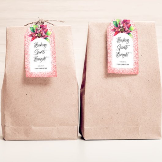 Kerst Rode Glitter Poinsettia Bakgeesten Cadeaulabel