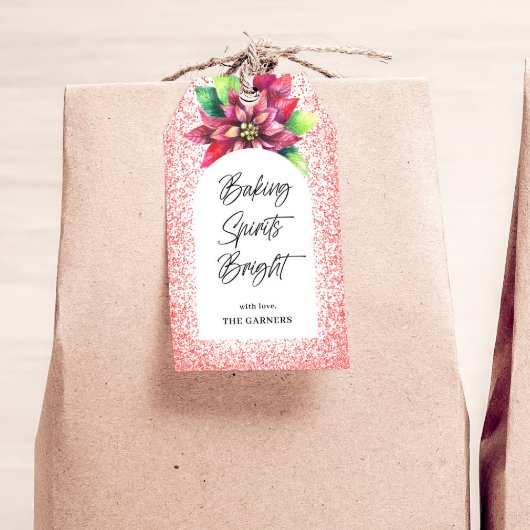 Kerst Rode Glitter Poinsettia Bakgeesten Cadeaulabel