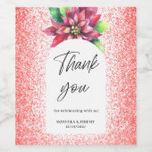 Kerst Rode Glitter Poinsettia Dank u bruiloft Wijn Etiket (Enkel label)