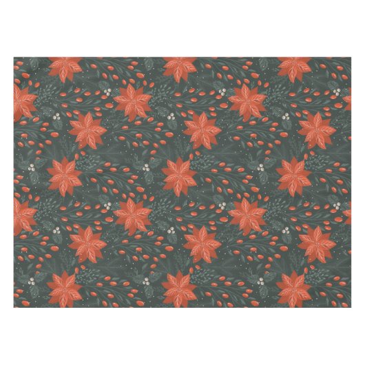 Kerst  Rode Groene Bessen Poinsettia Tafelkleed (Voorkant (Horizontaal))