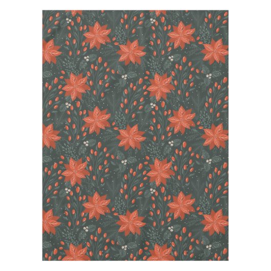 Kerst  Rode Groene Bessen Poinsettia Tafelkleed (Voorkant)